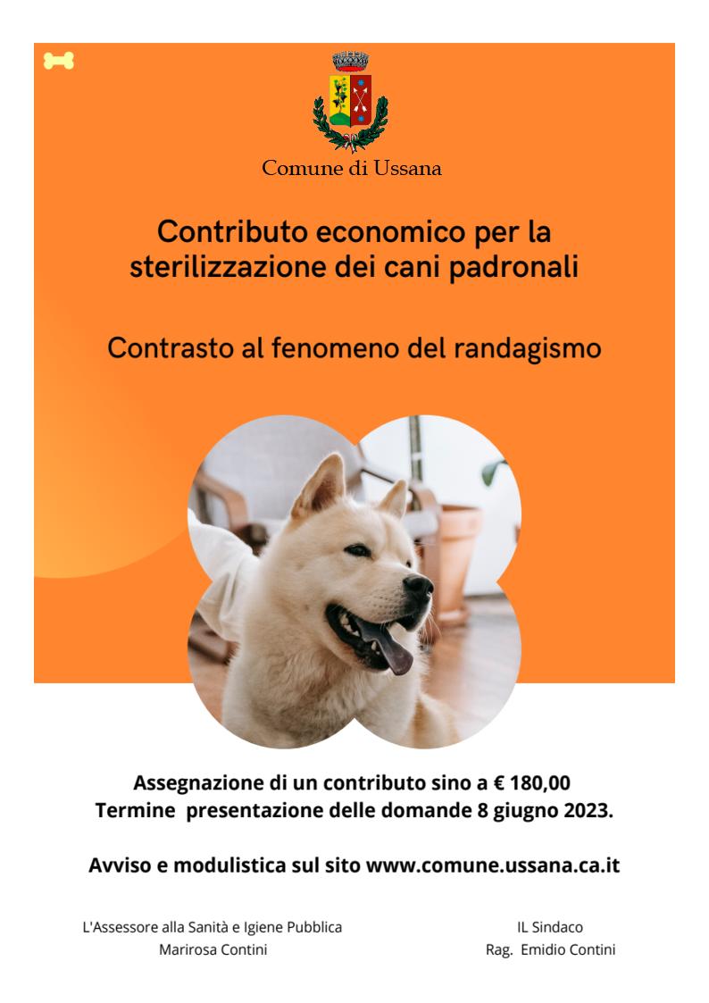 Avviso pubblico contributo economico per la sterilizzazione dei cani padronali